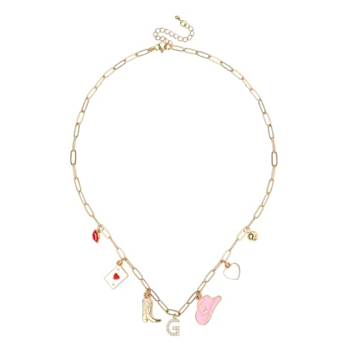 Mikovivi Halskette mit Initialenanhänger Gold für Damen, Western-Cowgirl Halskette mit Buchstabenanhänger Cowboystiefel Hut Trendige Halskette mit Büroklammerkette Schmuckgeschenk (G) von Mikovivi