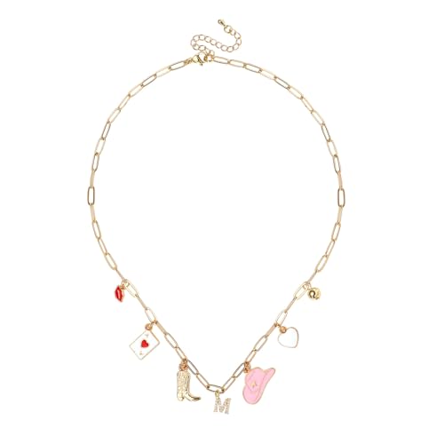 Mikovivi Halskette mit Initialenanhänger Gold für Damen, Western-Cowgirl Halskette mit Buchstabenanhänger Cowboystiefel Hut Trendige Halskette mit Büroklammerkette Schmuckgeschenk (M) von Mikovivi