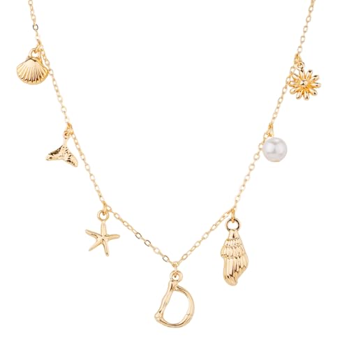 Mikovivi Initialen-Charm-Halskette für Frauen, Gold Muschel-Buchstaben-Halsketten Muschel Seestern A-Z Alphabet Anhänger Halskette Boho Sommer Strandschmuck Geschenk für Mädchen Teenager (D) von Mikovivi