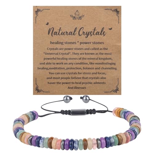 Mikovivi Inspirierende Geschenke, Farbenfroh 7 Chakren Naturstein Armband Damen Verstellbar Yoga Spirituell Heilstein Kristall Perlen Armbänder Ermutigender Schmuck für Frauen und Männer von Mikovivi