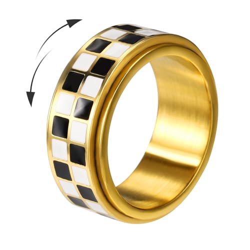 Mikovivi Karierter Zappelring, Karierter Daumen-Drehring Schwarz-Weiß für Erwachsene Zappel-Drehspinner Schmuck Geschenke zur Entspannung für Frauen und Männer(Größe 10) von Mikovivi
