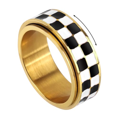 Mikovivi Karierter Zappelring, Schwarz-Weißer Rotierender Spinnerring für Erwachsene Karierte Daumen-Drehringe Geschenke zur Entspannung Zappel-Spinnerringe für Erwachsene von Mikovivi