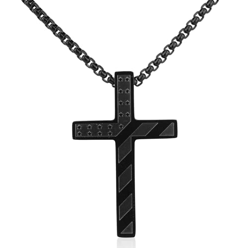 Mikovivi Kreuz Kette, Edelstahl Schwarze Halskette mit Bibelvers-Anhänger Christlicher Schmuck Geschenke Kreuz-Halskette mit Amerikanischer Flagge für Freunde Der Familie Mikovivi Kreuz Kette, Edelstahl Schwarze Halskette mit Bibelvers-Anhänger Christlicher Schmuck Geschenke Kreuz-Halskette mit Amerikanischer Flagge für Freunde Der Familie von Mikovivi