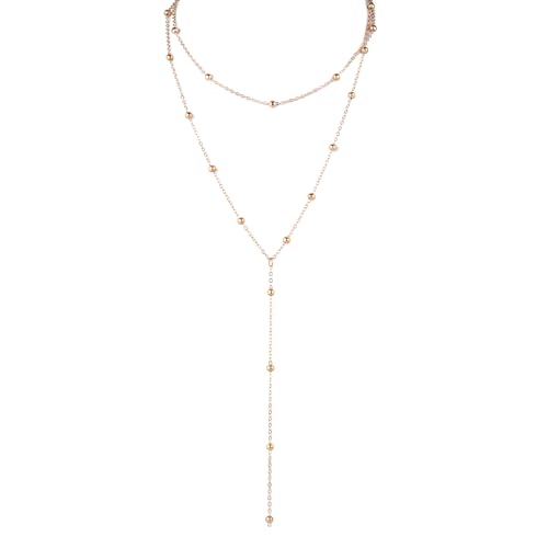 Mikovivi Lange Mehrreihige Halskette für Damen, Trendig Y-Förmig Lasso-Tropfenhalsketten Schlicht Halskette mit Perlenkettenanhänger Modisches Schmuckgeschenk (Gold) von Mikovivi