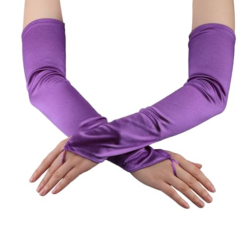Mikovivi Lange Opernparty Handschuhe, Elegante Fingerlose Satinhandschuhe im Stil der 1920er Jahre Elastische Ellenbogenlänge Erwachsenengröße für Damen Tanzen Abend Maskerade Kostümzubehör (Lila) von Mikovivi