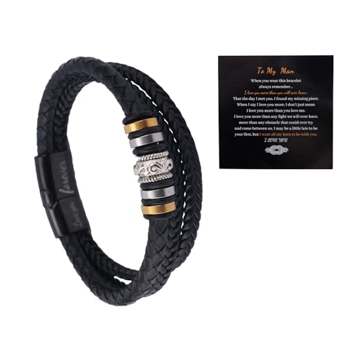 Mikovivi Lederarmband für Herren, Mehrlagig Lederarmband Geflochtenes Lederarmband mit Magnetverschluss Schmuckgeschenke für Männer, Vater, Ehemann, mit Grußkarte von Mikovivi