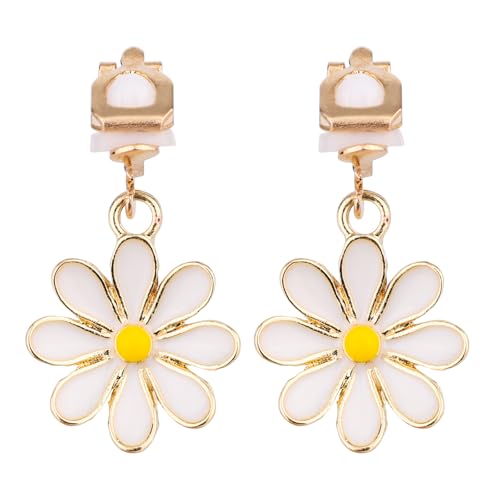 Mikovivi Ohrclips Gänseblümchen, Süße Tropfen Blumenohrringe Minimalistisch Ohne Piercing Zierlicher Modeschmuck für Frauen Süßes Geschenk von Mikovivi