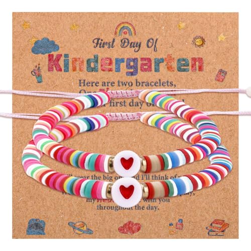 Mikovivi Passende Armbänder Mama & Ich 2er-Set, Schulanfang Kindergarten Verstellbar Freundschaftsarmband Schmuck aus Polymerton mit Herzperlen Preppy-Armbänder für Frauen Mütter von Mikovivi