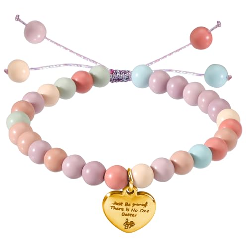 Mikovivi Perlenarmband, Stilvolle Armbänder mit Inspirierendem Zitat und Herzförmigem Anhänger Just Be Yourself Armband Schmuckgeschenke für Frauen Freunde und Fans (Goldener Anhänger) von Mikovivi