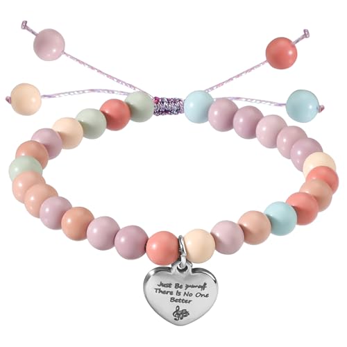 Mikovivi Perlenarmband, Stilvolle Armbänder mit Inspirierendem Zitat und Herzförmigem Anhänger Just Be Yourself Armband Schmuckgeschenke für Frauen Freunde und Fans (Silberanhänger) von Mikovivi