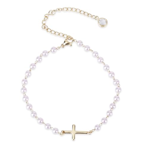 Mikovivi Perlenkreuz-Fußkettchen für Damen, Verstellbare Boho-Fußkettchen mit Perlen Wasserdicht Sommer- und Strandschmuck Fußschmuck-Geschenk von Mikovivi