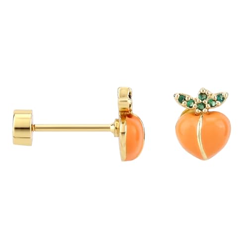 Mikovivi Pfirsich Ohrringe, Lustige Flachrücken Stecker Farbige Schraubverschluss Ohrringe Zartes Frucht Schmuckstück für Knorpelpiercings bei Frauen von Mikovivi