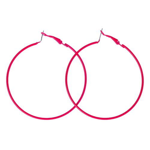 Mikovivi Pinke Creolen für Damen, Große Retro-Ohrhänger Neonpinker Schmuck im 80er- und 90er-Jahre-Stil Perfekt für Partys und als Strandaccessoire von Mikovivi