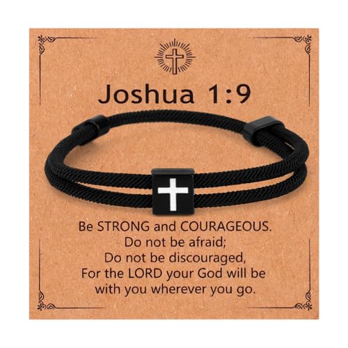 Mikovivi Schwarzes Kreuzarmband für Herren, Verstellbares Geflochtenes Seilarmband mit Bibelvers 1:9 Josua Geflochtenes Seil für Männer Christliche Geschenke von Mikovivi