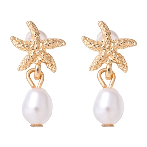 Mikovivi Seestern Ohrringe für Damen, Gold Muschel Stecker Ohrringe Hängende Statement Schmuck für Sommer Strand von Mikovivi