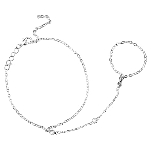 Mikovivi Silberne Handkette für Damen, Glänzender Silberner Ring Fingerring-Armbänder für Frauen Modeschmuck Festivals Partys Hochzeiten zum Valentinstag von Mikovivi