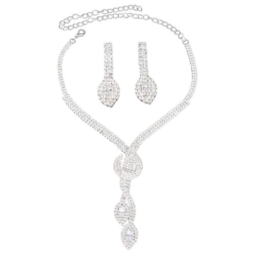 Mikovivi Strass-Brautschmuck-Set für die Hochzeit, Set mit Halskette und Ohrringen aus Silbernem Kristall Formeller Kostümschmuck für den Abschlussball Frauen und Brautkleid Accessoires Geschenke von Mikovivi