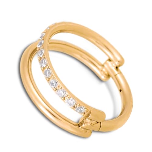 Titanium Knorpel-Ohrringe für Frauen, CZ Doppel-Hoop Conch-Piercing-Ohrringe mit Zirkonia Trendy Helix-Piercing-Schmuck für Tragus Daith Septum (8mm, Gold) von Mikovivi