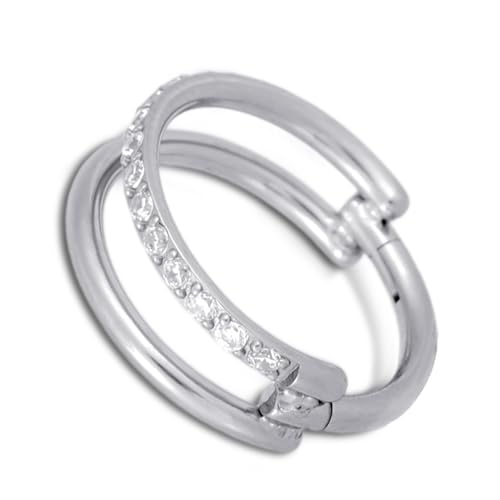 Titanium Knorpel-Ohrringe für Frauen, CZ Doppel-Hoop Conch-Piercing-Ohrringe mit Zirkonia Trendy Helix-Piercing-Schmuck für Tragus Daith Septum (8mm, Silber) von Mikovivi