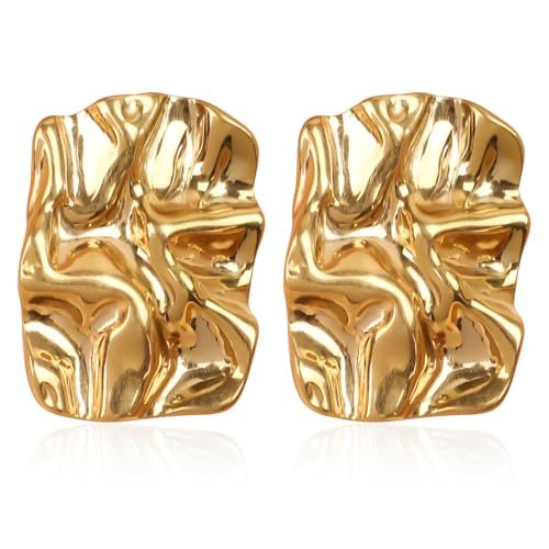 Mikovivi Unregelmäßige Goldene Ohrstecker Damen, Minimalistisch Klobig Geometrische Ohrringe Gehämmerte Goldene Ohrstecker Modeschmuck für Frauen von Mikovivi