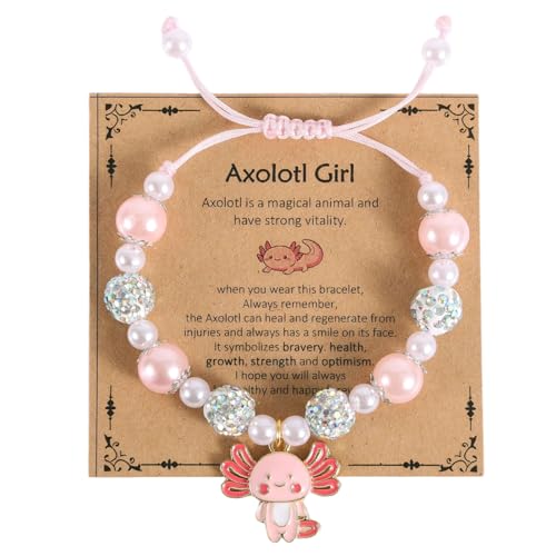 Mikovivi Verstellbares Axolotl-Armband, Axolotl-Perlenarmband mit Bettelanhängern mit Schöner Karte Geschenke zum Schulanfang Süßer Schmuck für den Schulabschluss Kawaii-Stretch-Zeug von Mikovivi