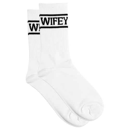Mikovivi Wifey Socken, Weich Stylisch Brautsocken Flitterwochen Essentials Weiß mit Schwarzem Text Andenken für Frauen Jahrestag Geburtstag Hochzeitsgeschenk von Mikovivi