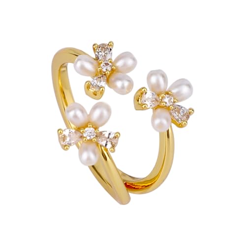Mikovivi Zierlicher Blumenring Damen, Verstellbar Perle Wickelfinger Statement Offener Ring Funkelnd Zirkonia Gänseblümchenschmuck Accessoires für Frauen von Mikovivi