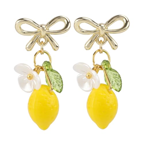 Mikovivi Zitronen Ohrringe Damen, Süß Zitronen-Ohrhänger mit Haken mit Geschenkbox Stilvoll Obstschmuck-Geschenk für Geburtstagsfeiern und Cosplay von Mikovivi