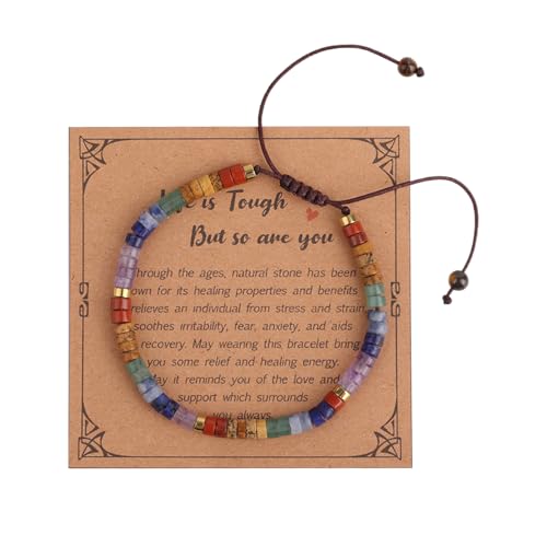 Naturstein Armband, Bunt 7 Chakra Armband Ermutigung Perlen Charm mit Karte für Frauen Meditation Ruhe und Komfort Naturstein Armband, Bunt 7 Chakra Armband Ermutigung Perlen Charm mit Karte für Frauen Meditation Ruhe und Komfort von Mikovivi