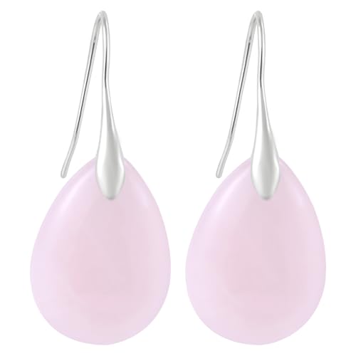 Ohrhänger Achat Perlen in Tropfenform, Luxuriöse Ohrringe in Tropfenförmige Ohrringe aus Naturstein Eleganter Trendiger Angelhaken Anhänger Ohrschmuck für Damen (Pink & Silber) von Mikovivi