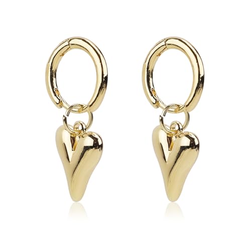 Ohrringe mit Herz-Anhänger, Gold Love Drop Dangle Huggie Ohrringe Teilbar Stylisch Herzform Baumelnde Creolen Schmuckgeschenk für Frauen Ohrringe mit Herz-Anhänger, Gold Love Drop Dangle Huggie Ohrringe Teilbar Stylisch Herzform Baumelnde Creolen Schmuckgeschenk für Frauen von Mikovivi