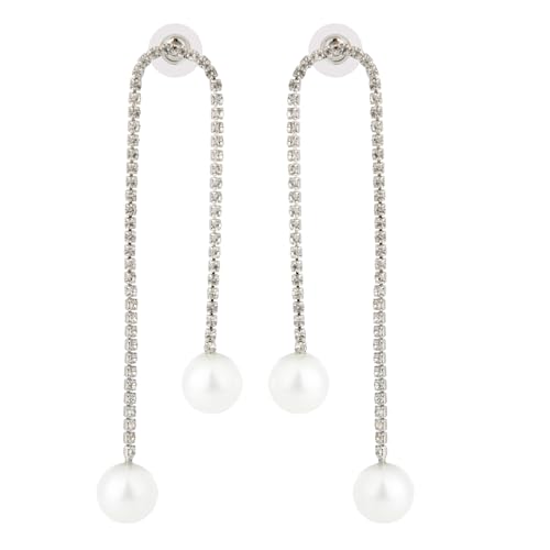 Perlenohrringe mit Quaste, Zarte Glänzende Perlenkronleuchterohrringe mit Strasssteinen für Damen Hochzeit Brautschmuck von Mikovivi