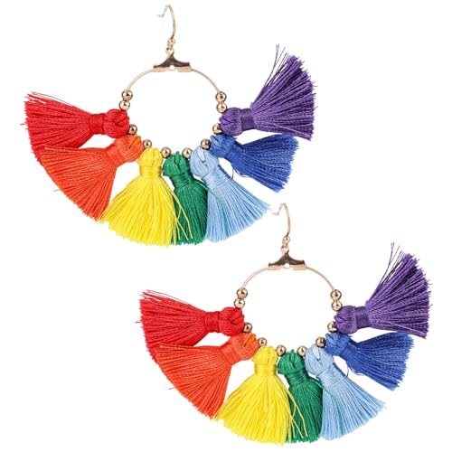 Quasten Regenbogen Ohrringe für Damen, Farbenfrohe Karnevals Ohrring Accessoires Schmuckgeschenk mit Karnevalsthema für Feiertage Partys von Mikovivi
