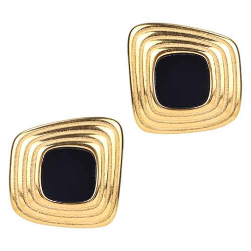 Schwarz und Gold Geometrische Ohrringe für Frauen, Retro Unregelmäßig Klobig Quadratische Ohrstecker Edelstahl Statement Schmuck für Urlaub Geburtstag Geschenk von Mikovivi