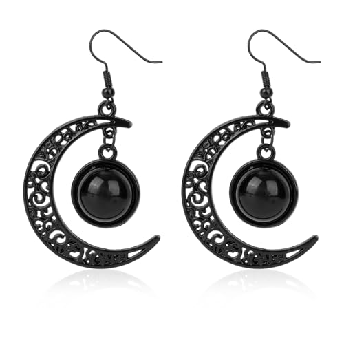 Schwarze Mondohrringe für Frauen, Gothic-Ohrringe mit Halbmond-Tropfen Halbmond-Haken Halloween-Schmuck für Frauen Modischer Statement-Schmuck von Mikovivi
