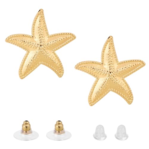 Seestern Ohrringe für Damen, Goldfarbene Seestern Ohrringe aus Legierung Sommer Strandschmuck Stilvoller Strandschmuck für Damen von Mikovivi