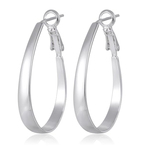 Silberne Reifenohrringe für Damen, Metall Ovale Reifenohrringe Leichtgewicht Modischer Schmuck für Geburtstag Jubiläum Feiertag & Tägliches Tragen von Mikovivi