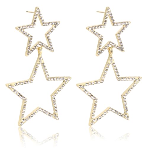 Stern Ohrringe für Frauen, Funkelnd Strass Ohrhänger Stern Y2K Schmuck für Freunde Geburtstag Party Weihnachten (Gold) von Mikovivi