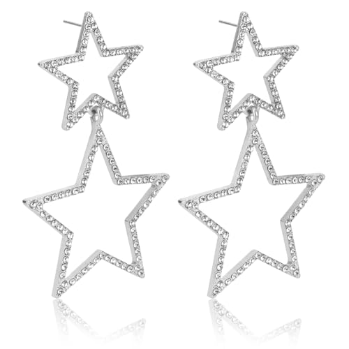 Stern Ohrringe für Frauen, Funkelnd Strass Ohrhänger Stern Y2K Schmuck für Freunde Geburtstag Party Weihnachten (Silber) von Mikovivi