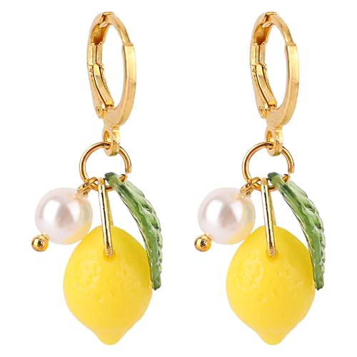 Zitronen-Hängeohrringe, Süßer Zitronen-Schmuck Frucht Ohrstecker mit Grünem Blatt für Damen Festival Party Geburtstag Cosplay von Mikovivi