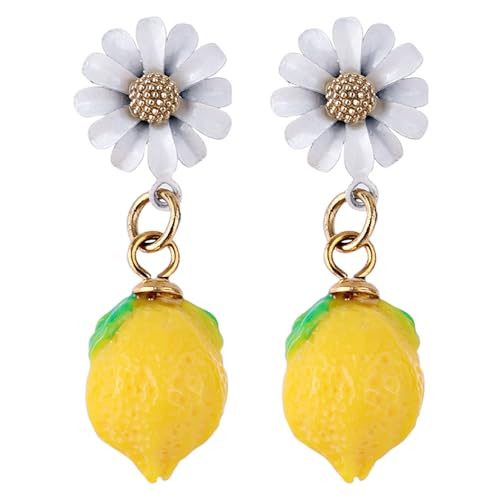 Zitronen Ohrhänger, Niedliche Zitronen Accessoires Hübsche Frucht Gänseblümchen Ohrstecker Bezaubernder Fruchtschmuck für Damen Festival Party Cosplay von Mikovivi