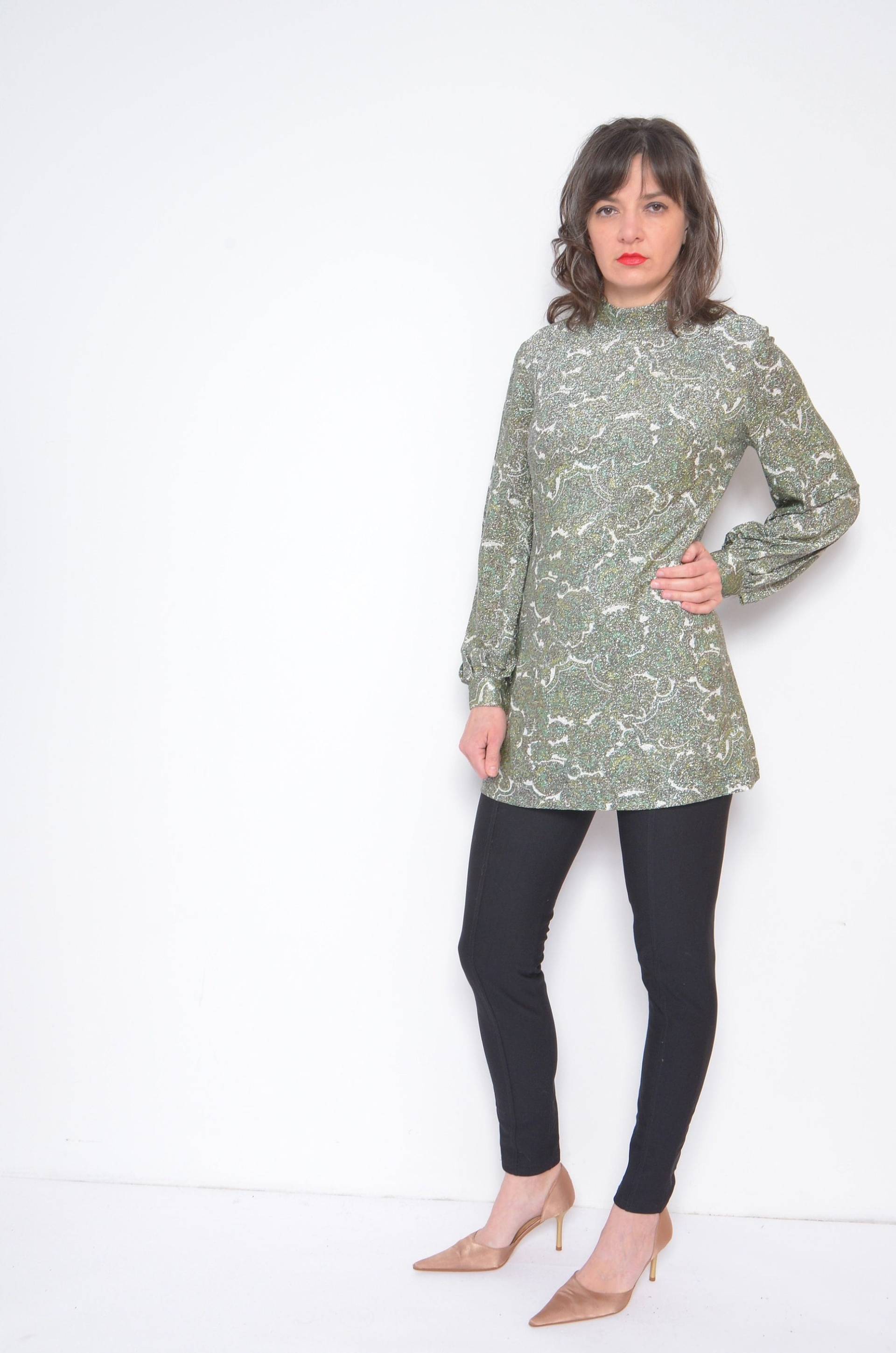 70Er Jahre Metallic Blümchen Bluse/Vintage Langarm Boho Micro Kleid - Size Medium von MikseStudio