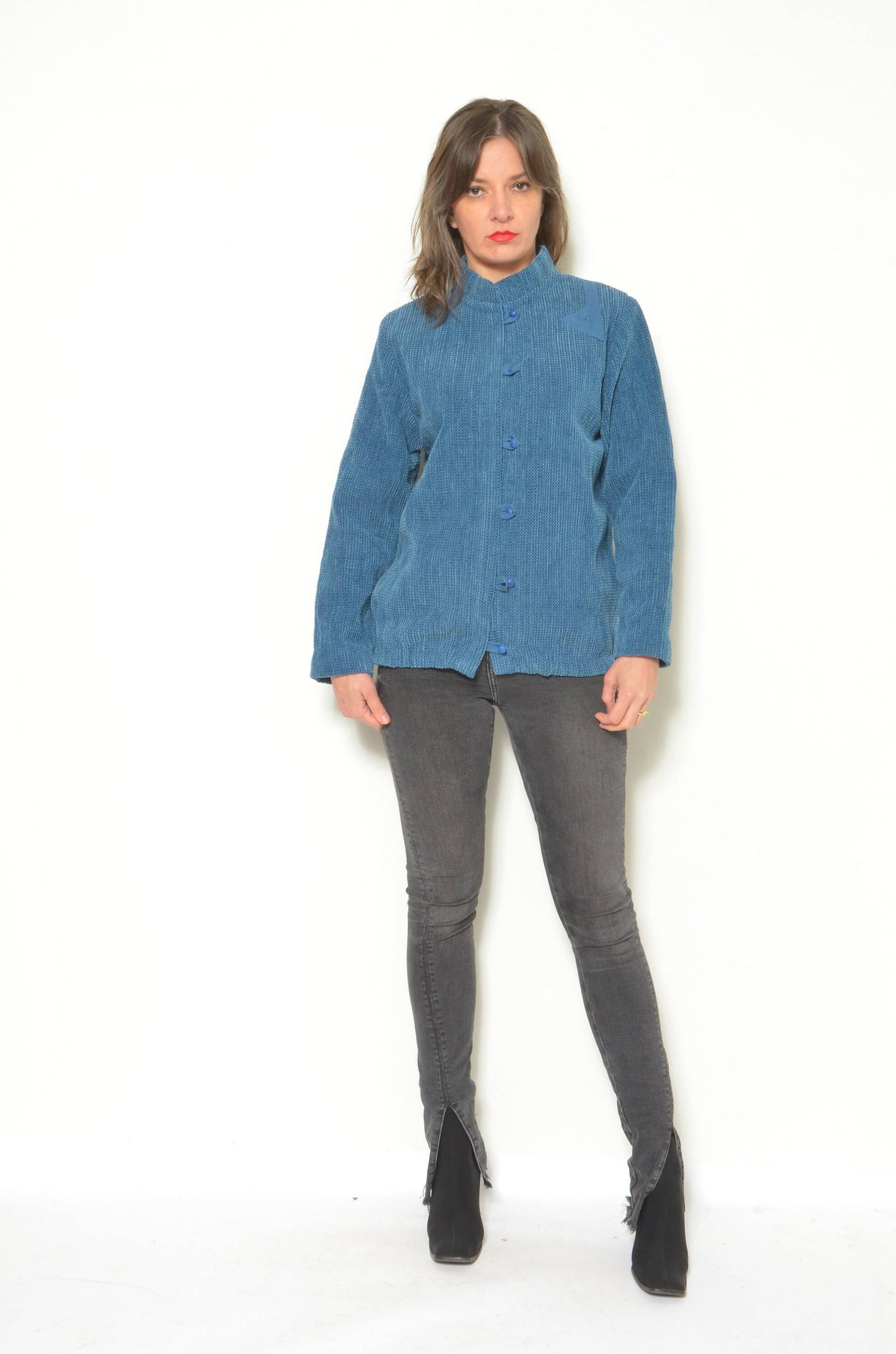 80Er Jahre Kurze Jacke/1980Er Samtiges Blaues Blazer - Größe Medium Large von MikseStudio