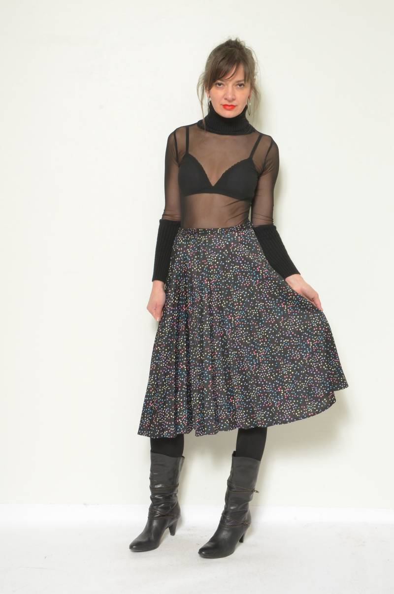 80Er Jahre Midi Rock Mit Pünktchenmuster - Vintage Faltenrock Zartrose Small Medium von MikseStudio