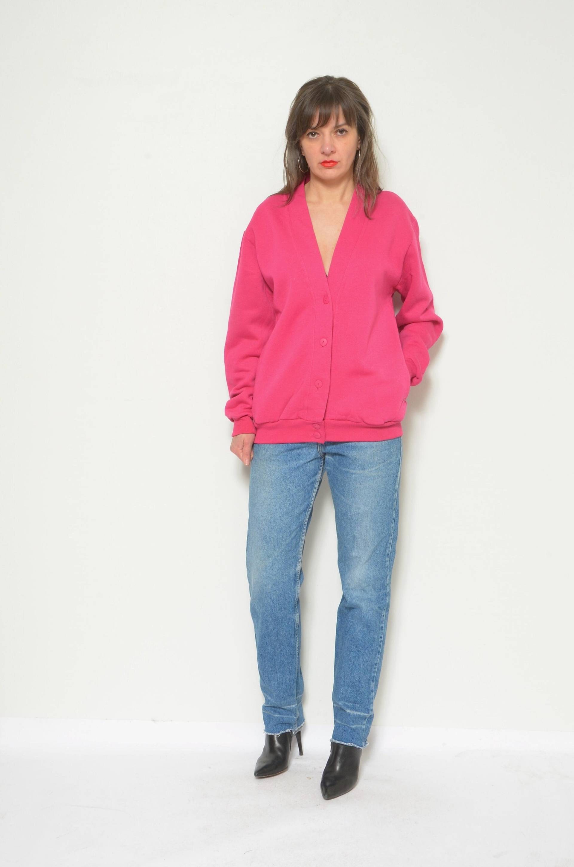 80Er Jahre Oversized Button Sweatshirt/Vintage 1980Er Langarm Bunter Blazer - Größe Medium von MikseStudio