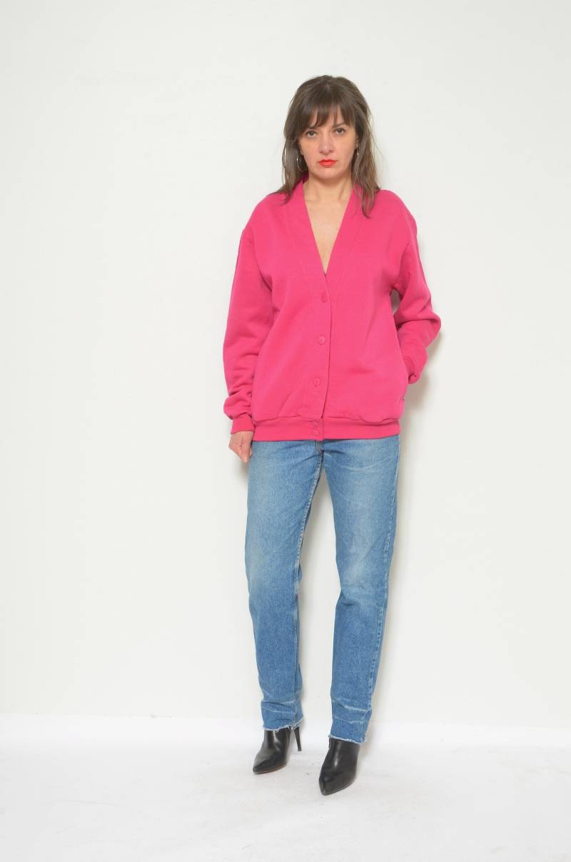 80Er Jahre Oversized Button Sweatshirt/Vintage 1980Er Langarm Bunter Blazer - Größe Medium von MikseStudio