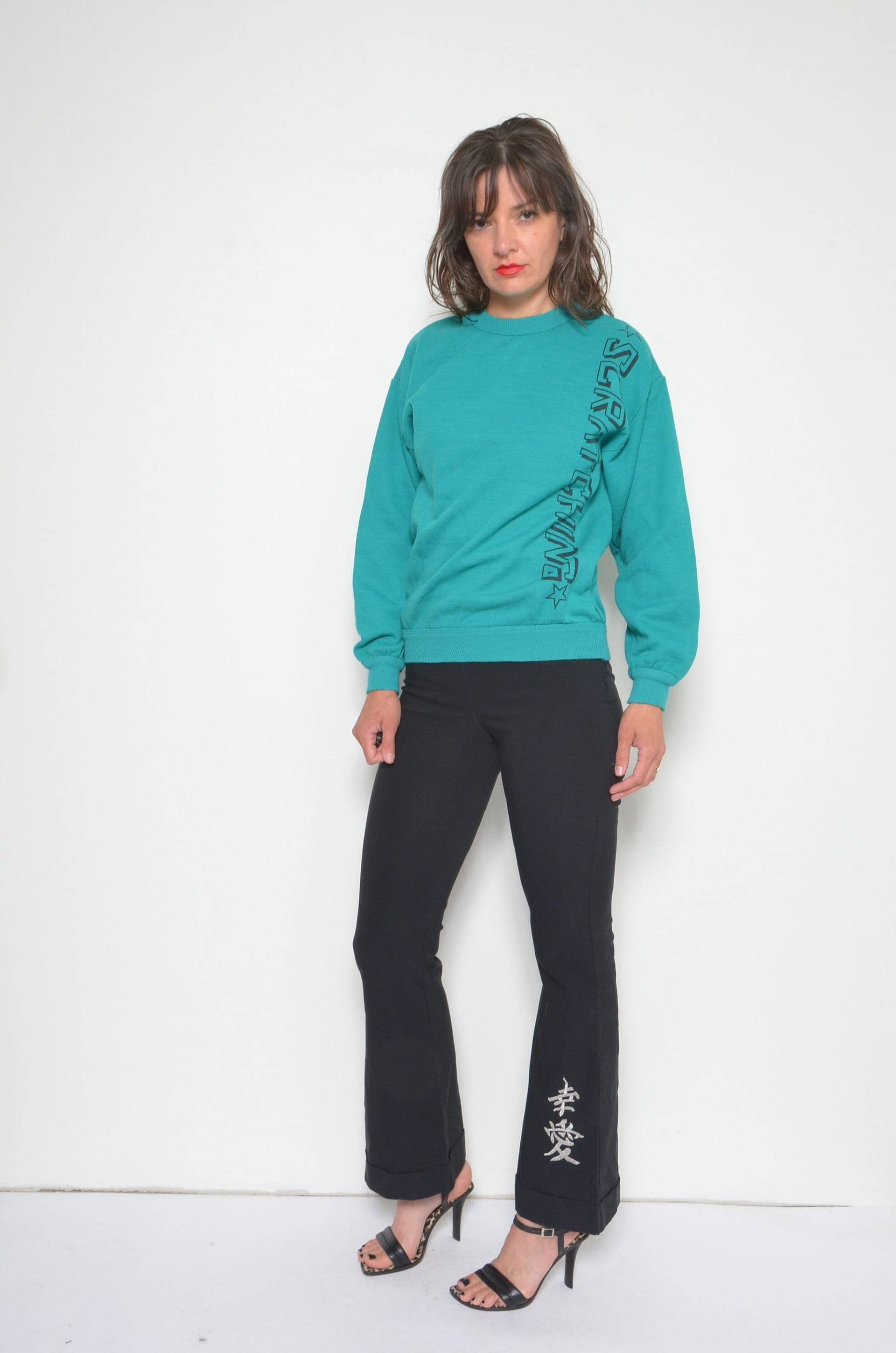 80Er Jahre Sweatshirt/Vintage 1980S Print Sport Langarmshirt Grün - Größe S von MikseStudio