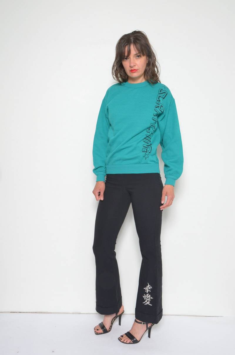 80Er Jahre Sweatshirt/Vintage 1980S Print Sport Langarmshirt Grün - Größe S von MikseStudio
