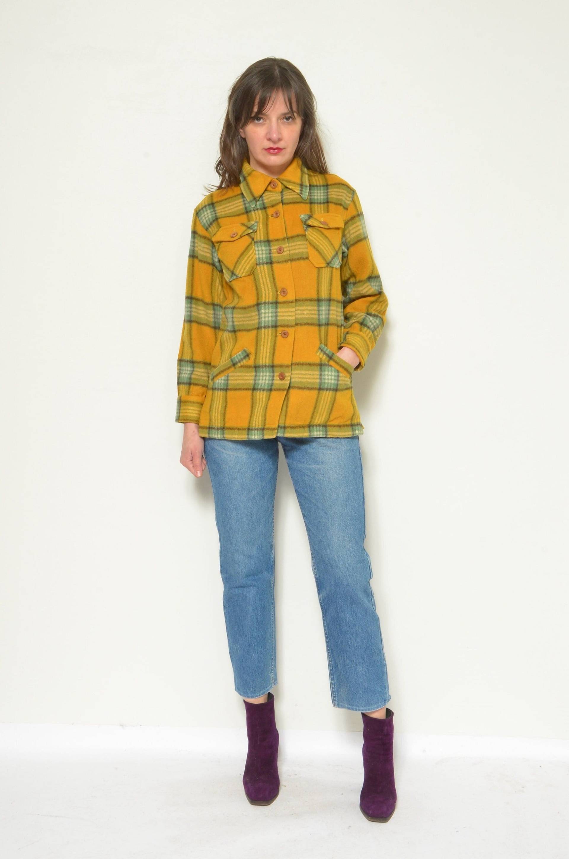 80Er Jahre Wolle Kariertes Hemd - Vintage Jacke Mit Kragentasche Klein von MikseStudio