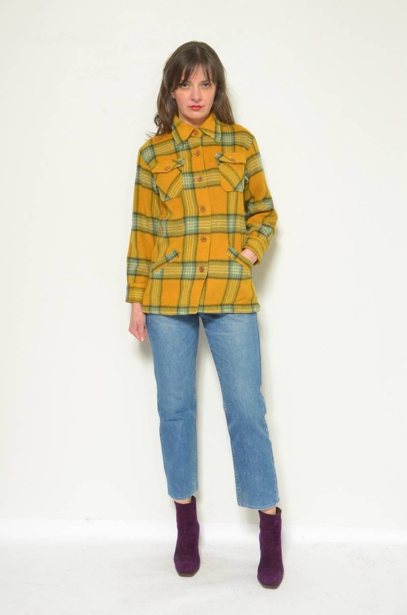 80Er Jahre Wolle Kariertes Hemd - Vintage Jacke Mit Kragentasche Klein von MikseStudio